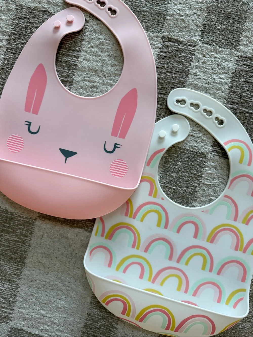 cloud island Silicone Bibs Set - Pink Bunny & White Rainbow